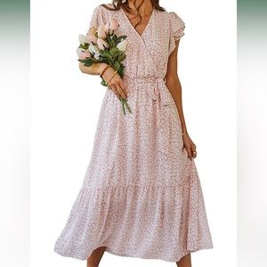 NWT! Pretty garden Maxi pink and white dress, size medium